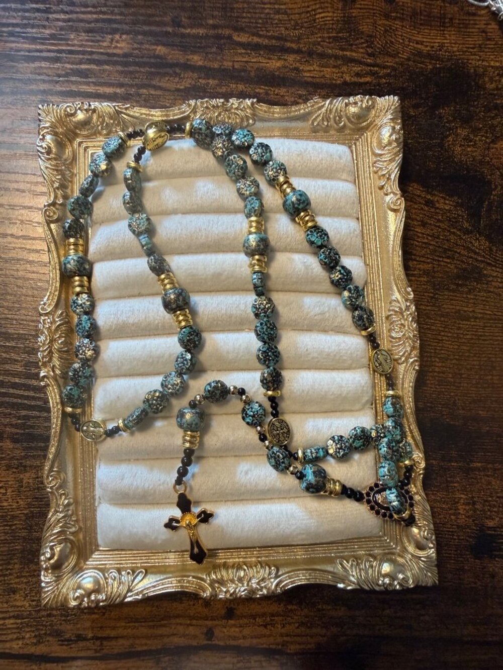 New Turquoise, Black & Gold Rosary – Our Lady of Guadalupe